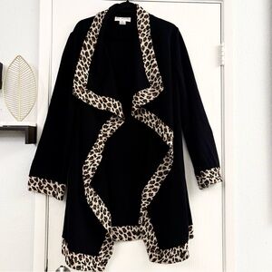 St. John Black Knit Jacket Cardigan Leopard
Trim Open Front Size Medium